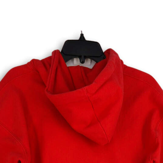 Womens Red Long Sleeve Drawstring Kangaroo Pocket Pullover Hoodie Size S image number 4