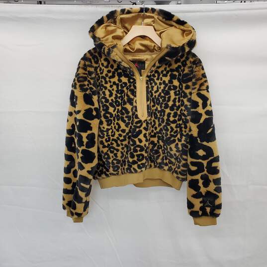 Jordan Leopard Patterned Faux Fur Full Zip Hooded Jacket WM Size XS image number 2