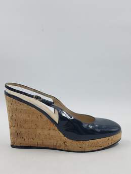 Authentic YSL Deep Navy Wedge Sandals W 10