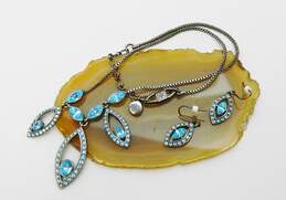 Givenchy Designer Icy Blue Rhinestone Drop Earrings & Necklace