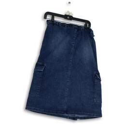 NWT Wash Lab Womens Blue Denim Flat Front Drawstring A-Line Skirt Size M alternative image
