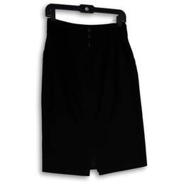 Womens Black Stretch Front Slit Knee Length Straight & Pencil Skirt Size 2
