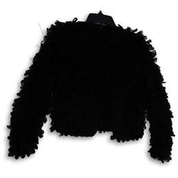 NWT Womens Black Faux Fur Long Sleeve Open Front Cardigan Sweater Size S alternative image