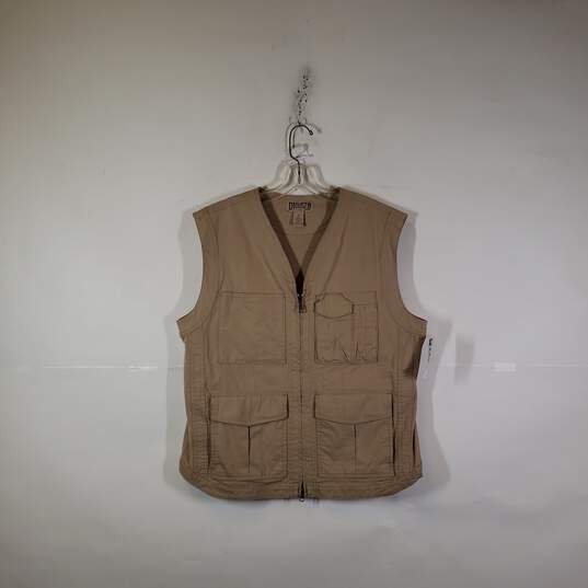 Mens Sleeveless Flap Pockets Hunting Full-Zip Vest Jacket Size Medium image number 1