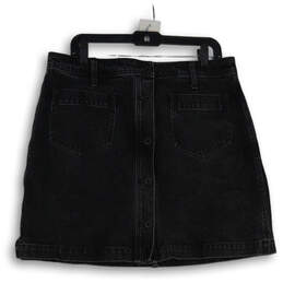 Womens Black Floral Denim Button Front A-Line Skirt Size 31