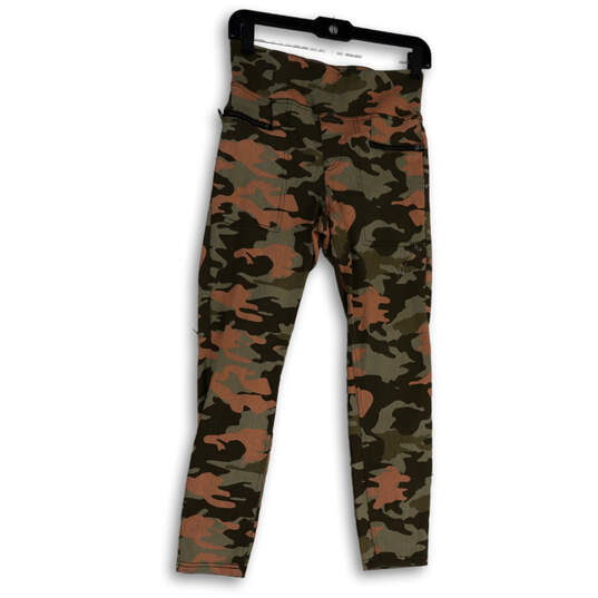 Womens Green Pink Camouflage High Waist Front Pocket Ankle Leggings Size S image number 2