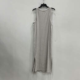 NWT Womens White Striped Sleeveless Round Neck Midi Shift Dress Size XL