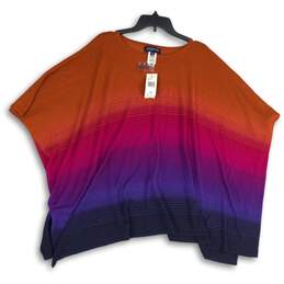 NWT Jones New York Womens Orange Purple Ombre Poncho Pullover Sweater One Size