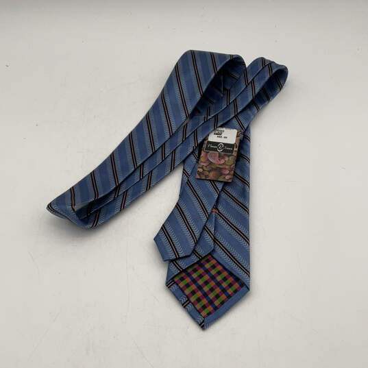 NWT Mens Blue Silk Striped Four-In-Hand Pointed Designer Neck Tie image number 2