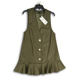 NWT Womens Green Sleeveless V-Neck Ruffle Hem Short A-Line Dress Size Medium