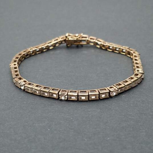 Ross Simons 925 Gold Over Diamond CZ Round + Square Link 8" Bracelet 13.8g image number 1