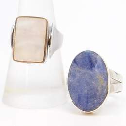 950 Silver Sodalite & Reversible Spiny Oyster Mother Of Pearl Rings 13.8g