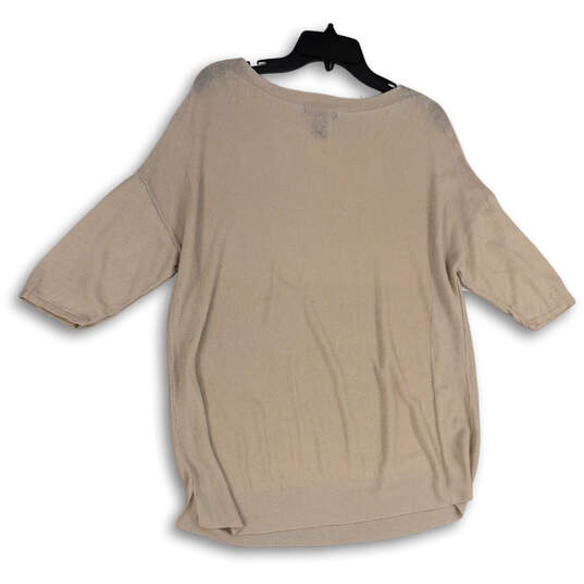 Womens Tan Short Sleeve Round Neck Side Slit Pullover Blouse Top Size M image number 2