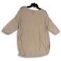 Womens Tan Short Sleeve Round Neck Side Slit Pullover Blouse Top Size M image number 2