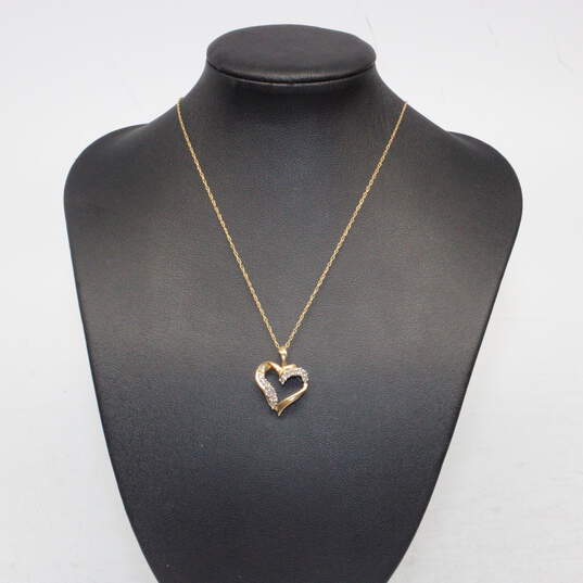 10K Yellow & White Gold Diamond Accent Heart Pendant Necklace - 2.9g image number 1