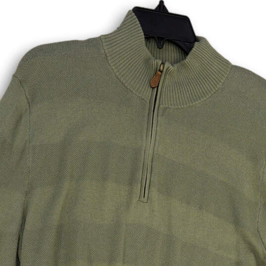 Mens Green Striped Long Sleeve Mock Neck Quarter Zip Pullover Sweater Sz M image number 3