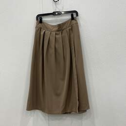 Gucci Womens Tan Pleated Side Slit Midi School A-Line Skirt With COA alternative image