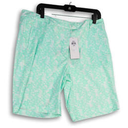 NWT Womens Green White Printed Flat Front Slash Pocket Chino Shorts Size 14