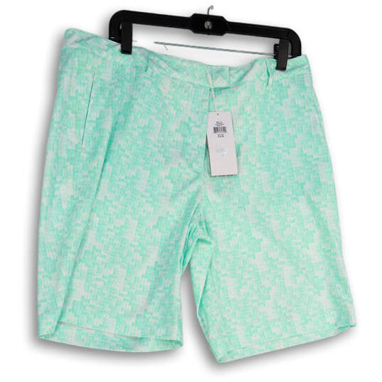 NWT Womens Green White Printed Flat Front Slash Pocket Chino Shorts Size 14 image number 1