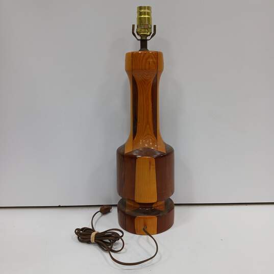 Vintage Handcrafted Wood Table Lamp image number 2