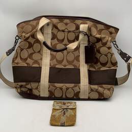 Coach And Neiman Marcus Womens Beige Brown Luggage Shoulder Bag w/ Gold Wallet