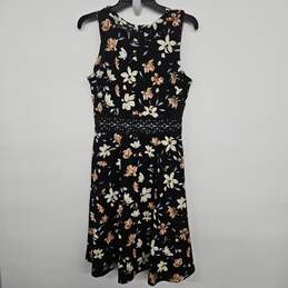 Black Floral Print Sleeveless Back Zip Up Dress