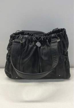 Michael Kors Black Leather Pleated Drawstring Satchel Bag