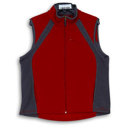 Womens Red Gray Sleeveless Mock Neck Pocket Fleece Full-Zip Vest Size XL