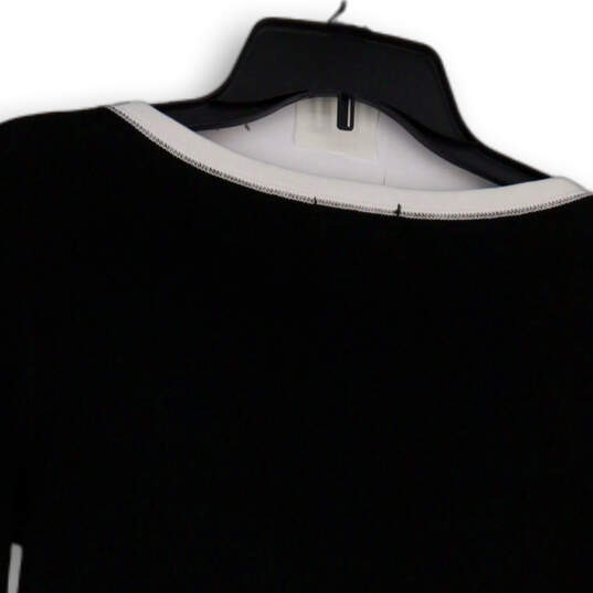 Womens Black White Boat Neck Long Sleeve Pullover Blouse Top Size Medium image number 3