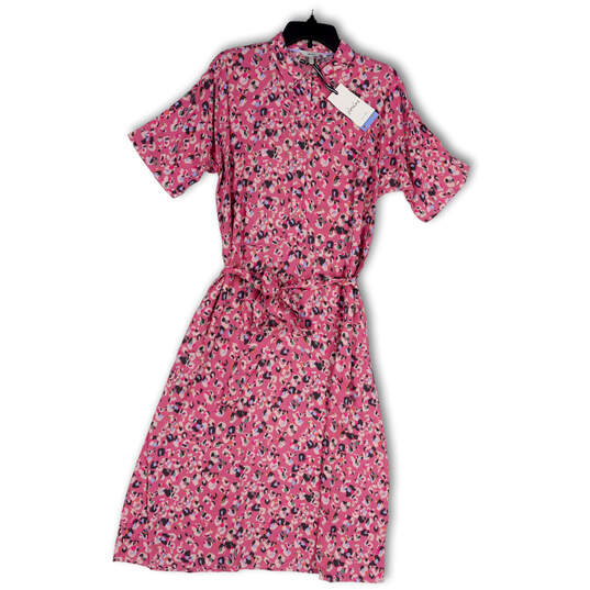 NWT Womens Pink Printed Short Sleeve Waist Belt Midi Shirt Dress Size 6 image number 1