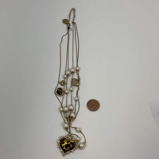Designer Betsey Johnson Gold-Tone Rhinestone Triple Strand Pendant Necklace image number 1