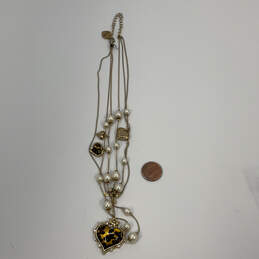 Designer Betsey Johnson Gold-Tone Rhinestone Triple Strand Pendant Necklace