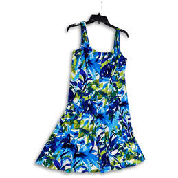 Womens Blue Floral Sleeveless Scoop Neck Back Zip A-Line Dress Size 8