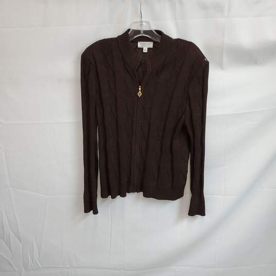 St. John Sport Vintage Brown Wool Blend Cable Knit Full Zip Sweater WM Size M image number 1