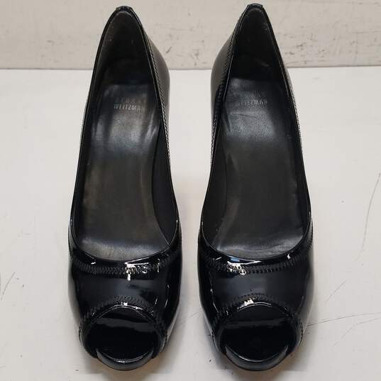 Stuart Weitzman Patent Peep Toe Heels Black 9 image number 5
