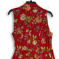 Womens Red Floral Collared Surplice Neck Sleeveless Wrap Dress Size 8 image number 4