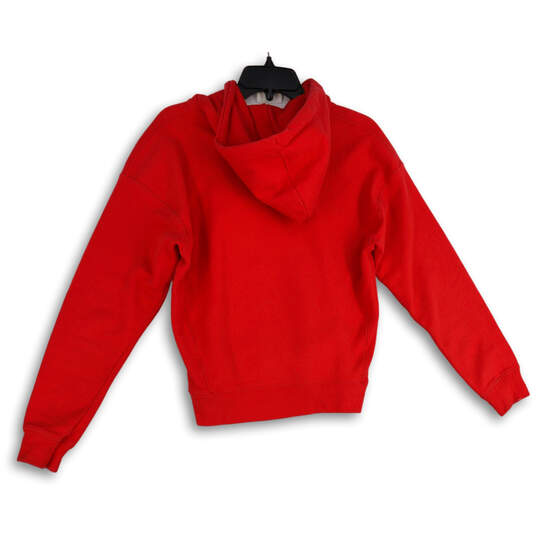 Womens Red Long Sleeve Drawstring Kangaroo Pocket Pullover Hoodie Size S image number 2