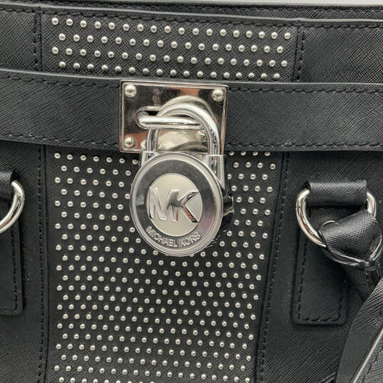 Womens Black Silver Leather Double Handle Bottom Stud Satchel Handbag image number 3