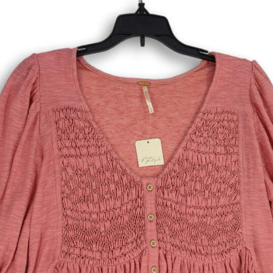 NWT Womens Pink Long Sleeve V-Neck Button Front Tunic Blouse Top Size XS image number 3
