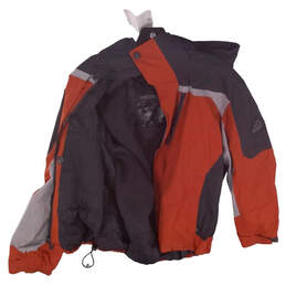 Mens Orange Black Long Sleeve Hooded Full Zip Windbreaker Jacket Size Large