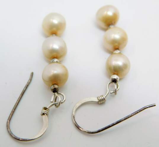 Beachy 925 Faceted Iolite & Dark Pearls Beaded Necklace Cream Pearls Drop Earrings & Sand Dollar Shells Linked Bracelet 18.7g image number 2
