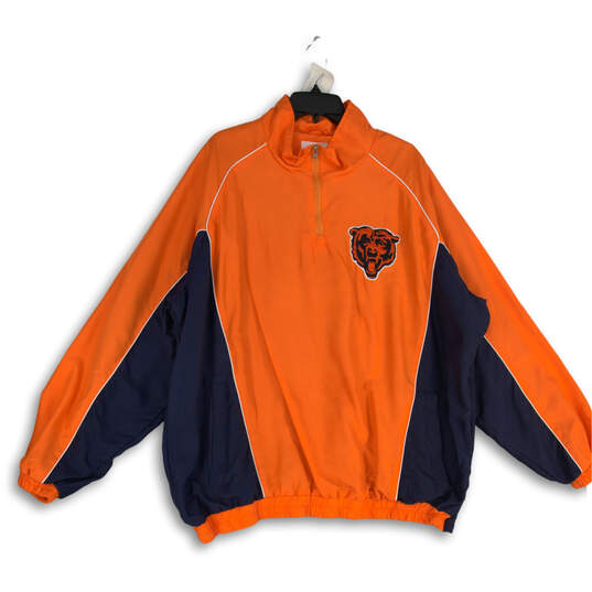Mens Orange Blue Mock Neck Long Sleeve Quarter Zip Pullover Jacket Size XXL image number 1