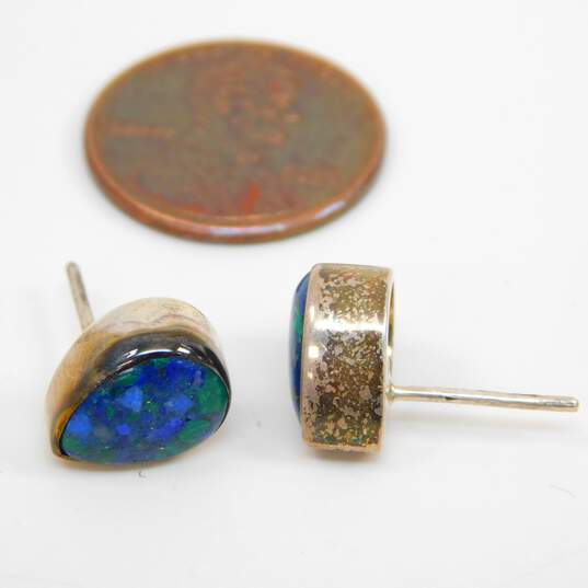 Artisan 925 Lapis Lazuli & Blue Opal Circle Pendant Necklaces Chrysocolla Teardrop Post Earrings & Unique Chain Bracelet 11.7g image number 3