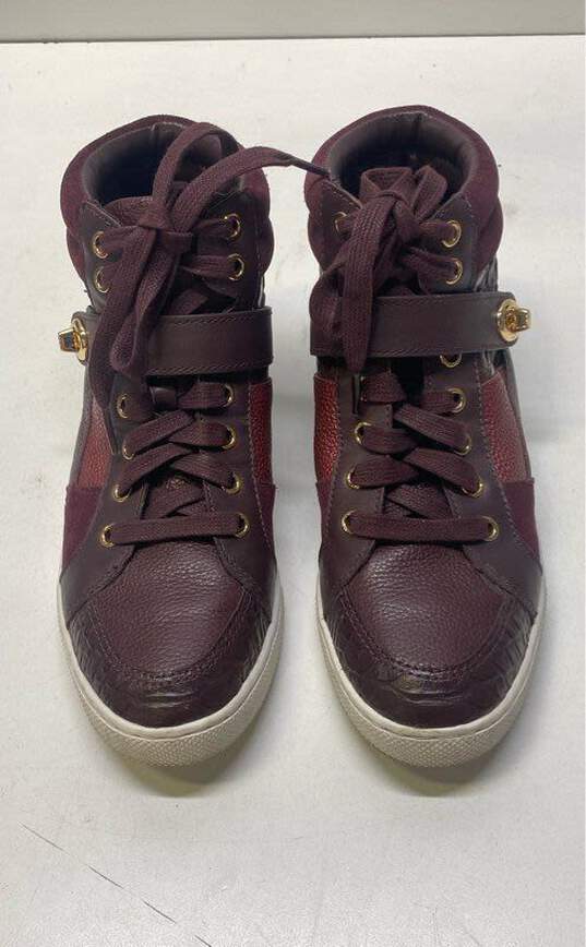 Coach Pembroke Patchwork Suede High Sneakers Burgundy 8.5 image number 5