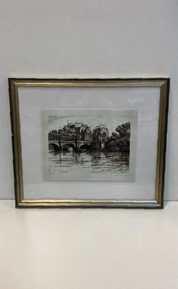 Ile De La Cite, Paris Bridges of the Seine Print by C.H.A. c1913 Matted & Framed