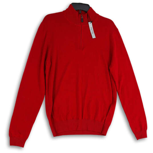 NWT Mens Red Mock Neck Long Sleeve Quarter Zip Pullover Sweater Size L image number 3