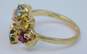Vintage 10K Yellow Gold Ruby Aquamarine & Emerald Multi Stone Scrolled Ring 4.1g image number 3