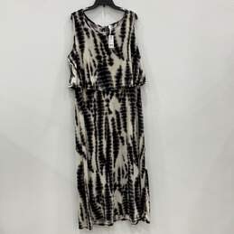 NWT NY Collection Womens White Black Tie Dye Sleeveless Maxi Dress Size 2X