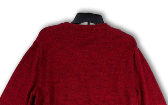 Mens Red Knitted V-Neck Long Sleeve Stretch Pullover Sweater Size Large image number 4