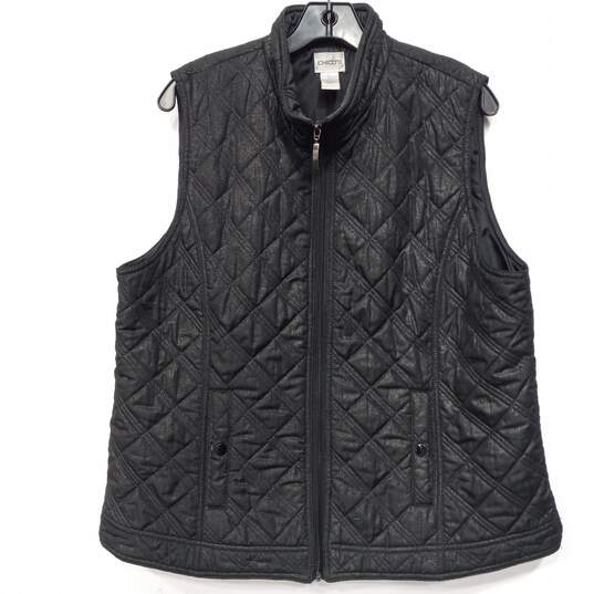 Chicos Black Metallic Puffer Vest Full Zip Size 3 image number 1